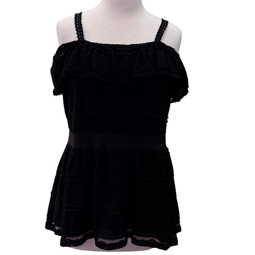 CITY CHIC Black Off Shoulder Lace Ruffle Peplum Top